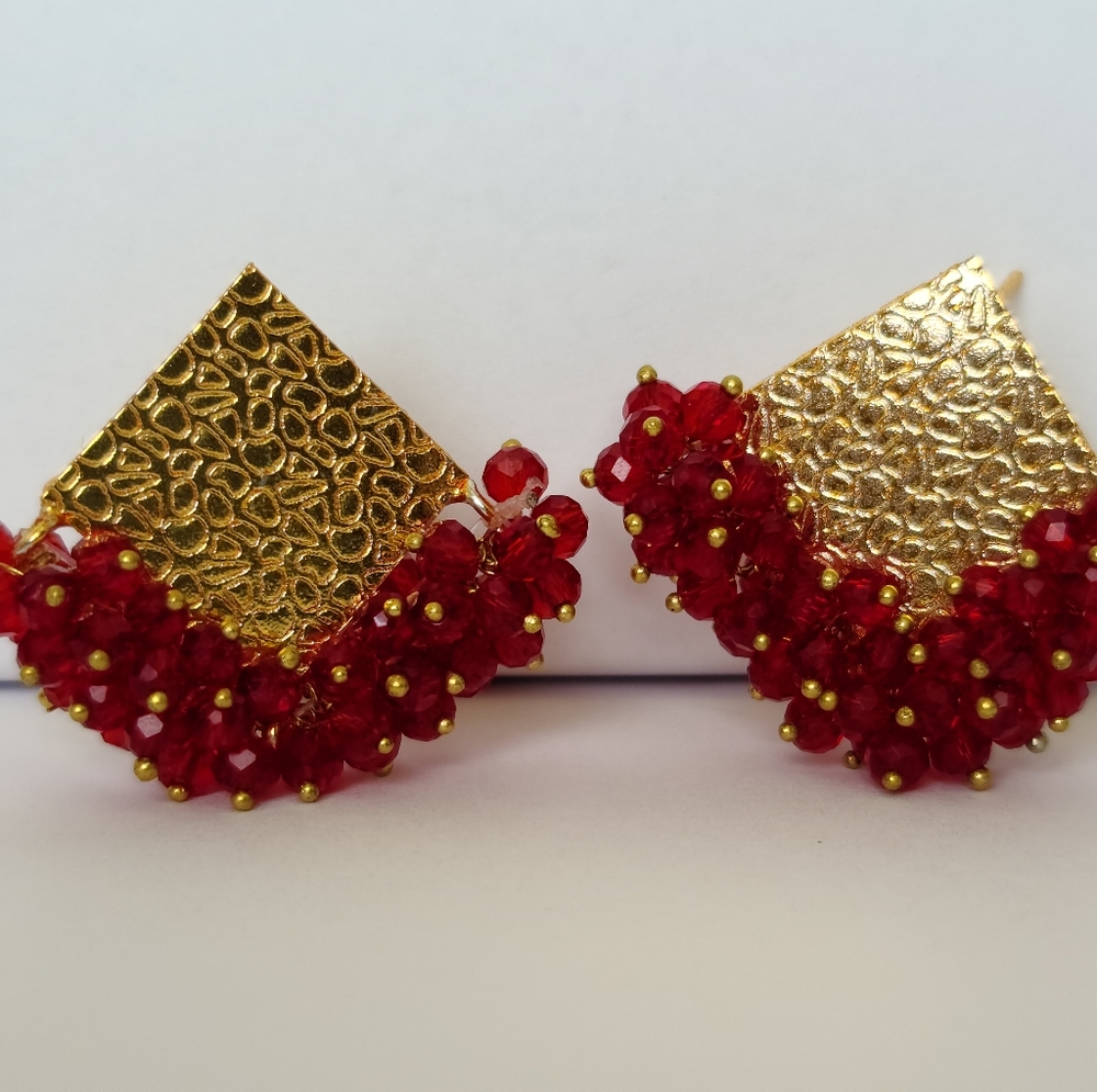 Red & gold diamond shaped earrings